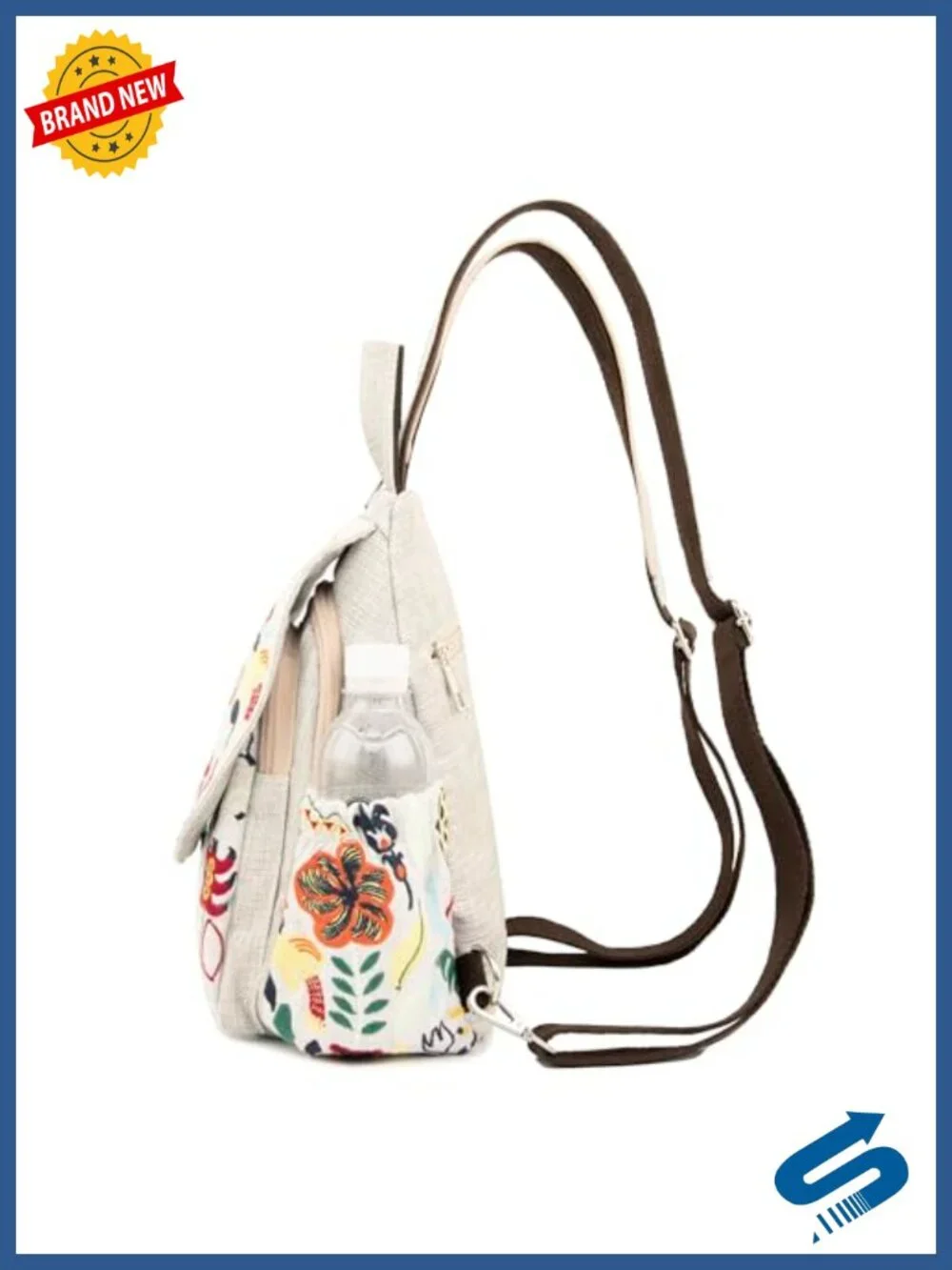 Vintage Embroidered Floral Convertible Canvas Backpack Crossbody Mini Travel
